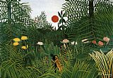 Henri Paintings - Negro Attacked by a Jaguar by Henri Rousseau